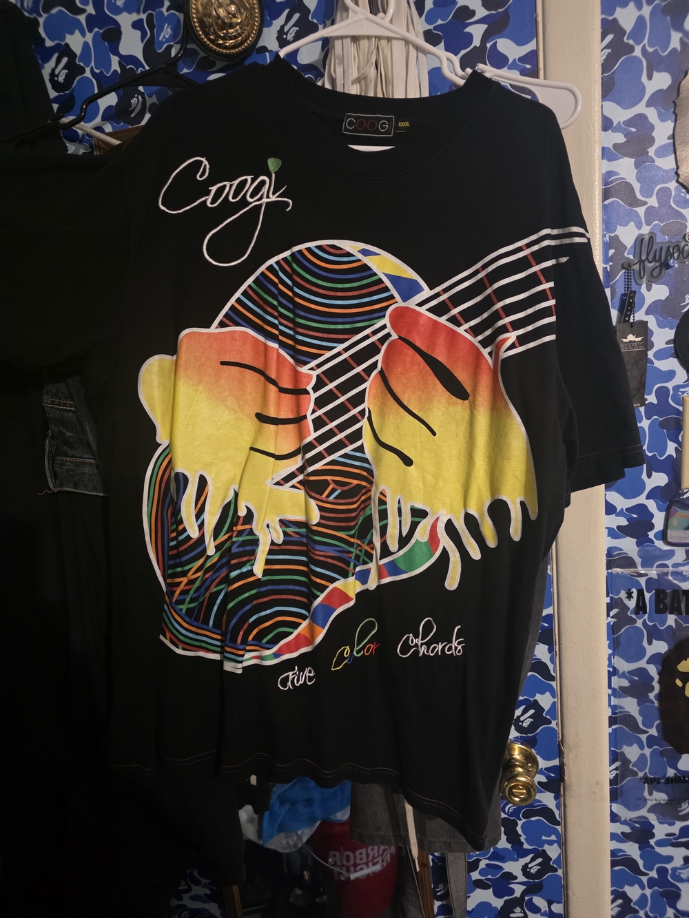 Coogi Black Tee with Rainbow Drip Guitar Graphic Fresh Nice 4x 4xl Xxxxl